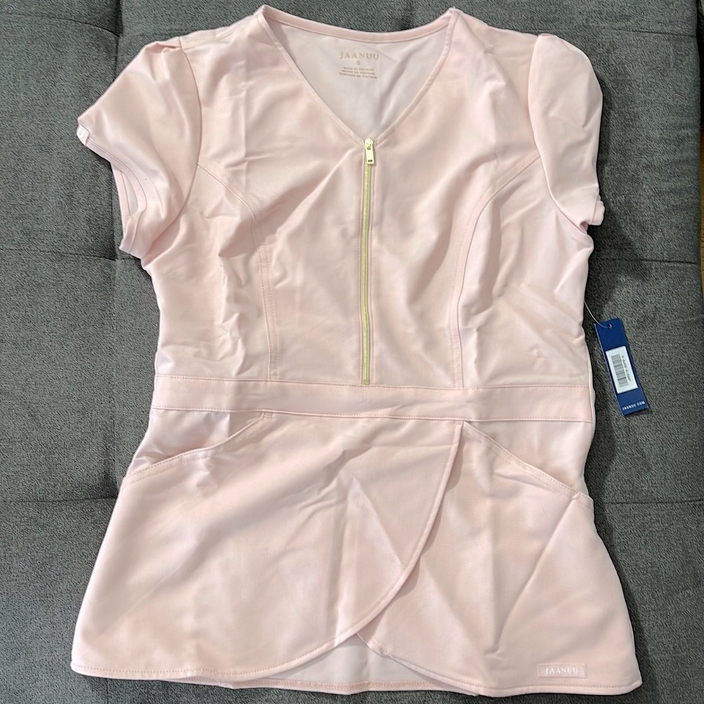 JAANUU Signature Gold Zip Tulip Scrubs Top